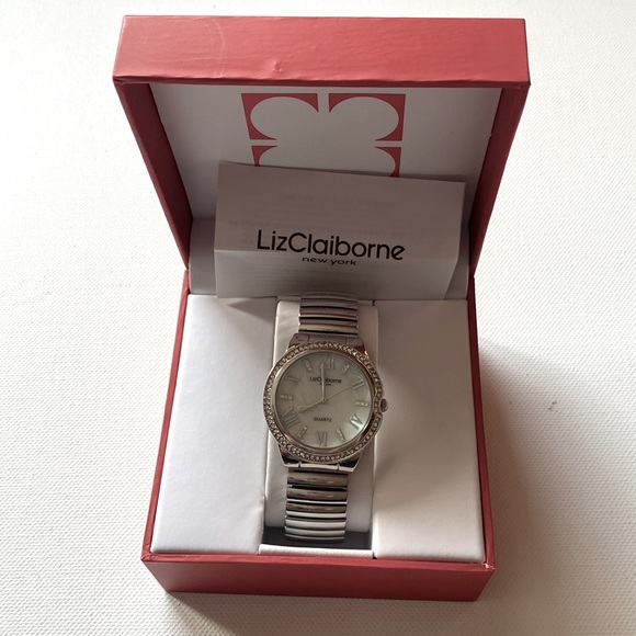 Liz Claiborne Mother of Pearl Expansion Band Watch, NIB - Picture 4 of 9